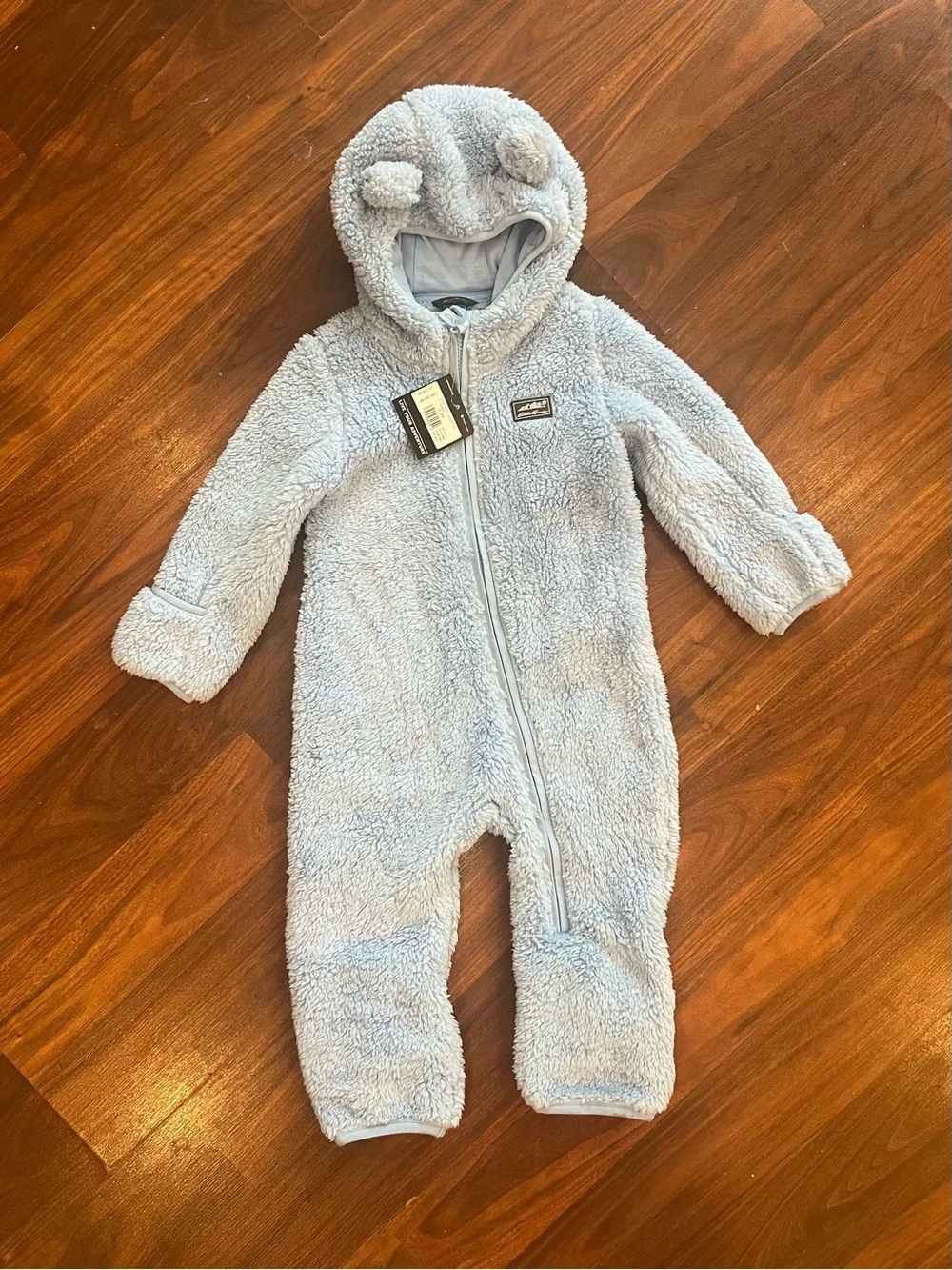 NWT Eddie Bauer Kids Quest Fleece Plush Footed Onesie Blue 12-18M